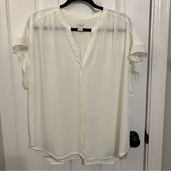 J.Crew Factory White Short Flutter Sleeve Semi-Sheer Button Up Blouse Size XXL - Picture 1 of 7
